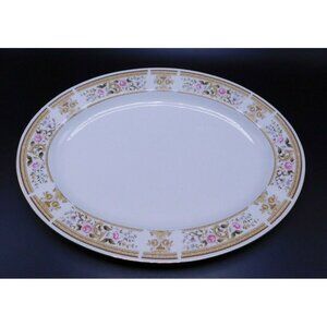 Wallace Heritage Daphne Oval Platter 14.5" X 10 7/8" Porcelain White Floral Trim